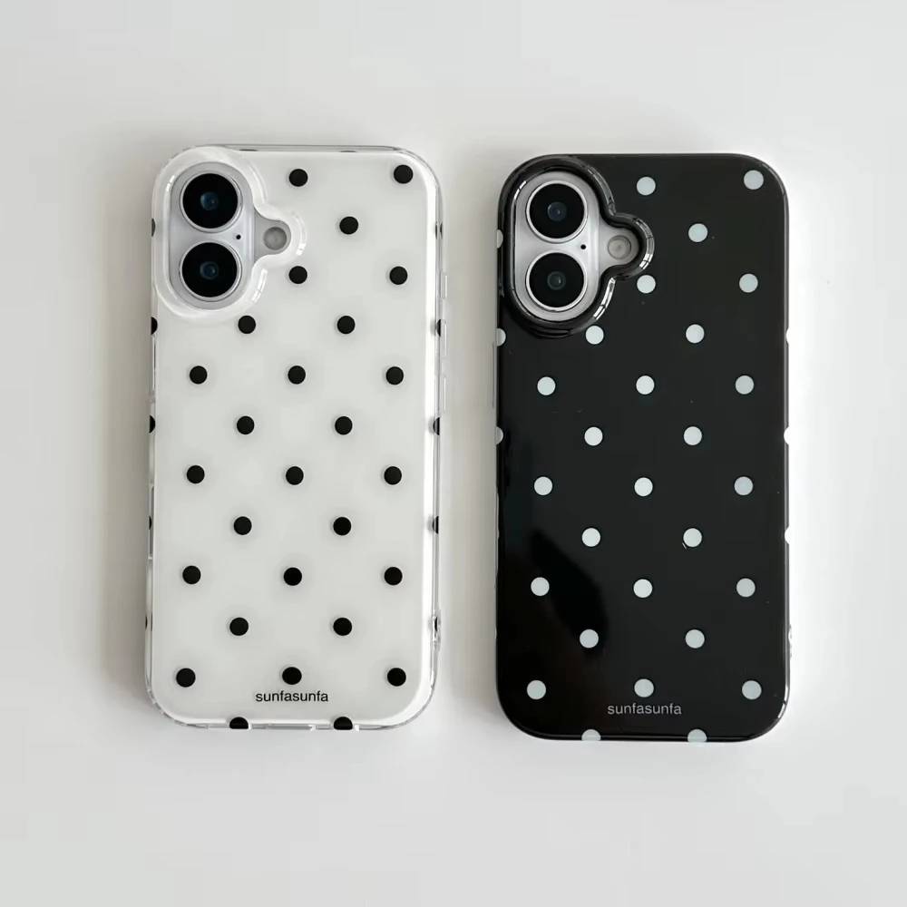 Y2K Phone Accessories - Casing Ponsel Minimalis Polka Dot Hitam