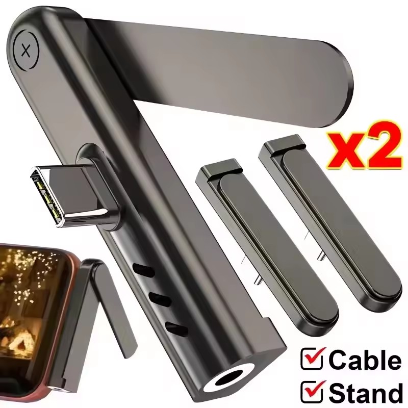 Desk Phone Stand - 2/1 Buah Adaptor Lipat Braket Audio